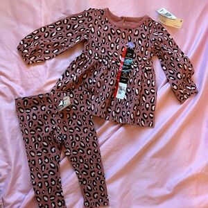 NEW George 6/12m pinkish-brown cheetah 2pc set of long sleeve peplum & legging